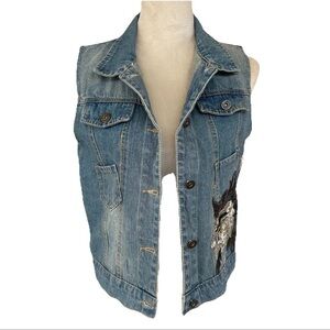 Paisley Vine Denim Vest L Lace And Flower Appliqué Whimsy Fairy Boho Western